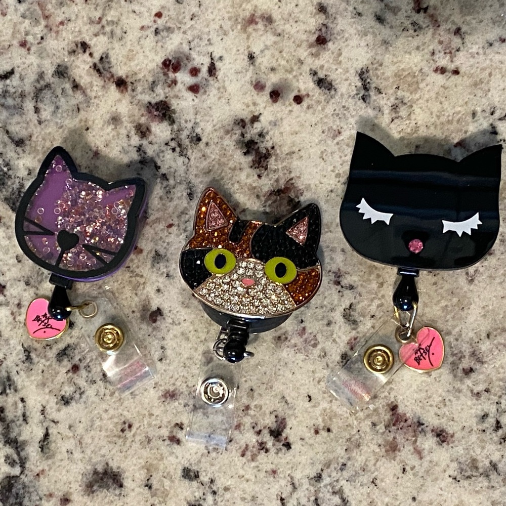 Betsey Johnson Cat Clip Badge Pull set of 3